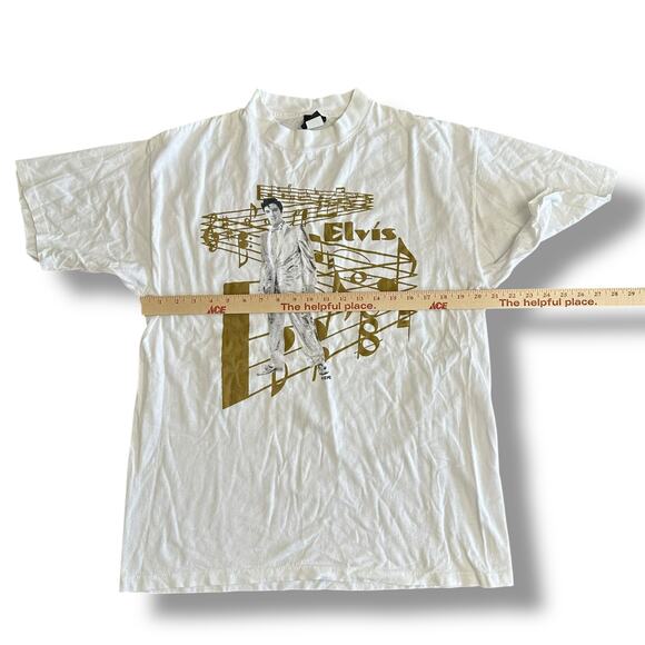 Vintage 90s Elvis Presley Graphic T-Shirt XL White Diamond Dust Music Tee - Picture 4 of 8
